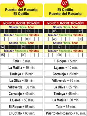 Buslinie 07 Puerto del Roasario - El Cotillo und El Cotillo - Puerto del Roasario